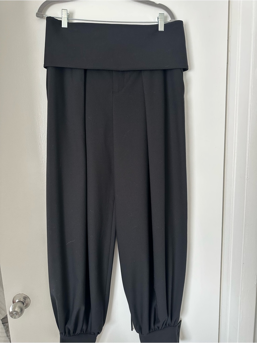 Zara Black Fold-Over Waist Harem Pants with Elastic Cuffs